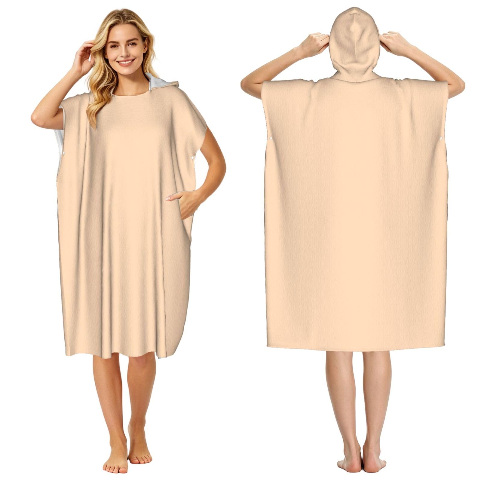DTHKJNLSF Peach Pink Adult Hooded Beach Poncho Towel
