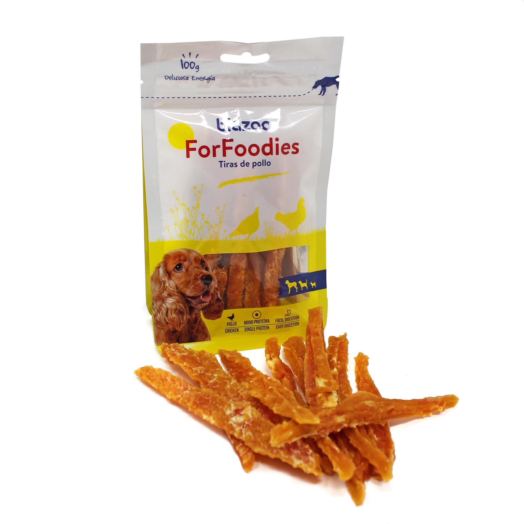 Biazoo Pack 8 un. Tiras de Pollo 100g Snacks para Perros Apto para Todas Las Razas y tamaños. Snack Altamente digerible y con Alto Contenido en proteína.