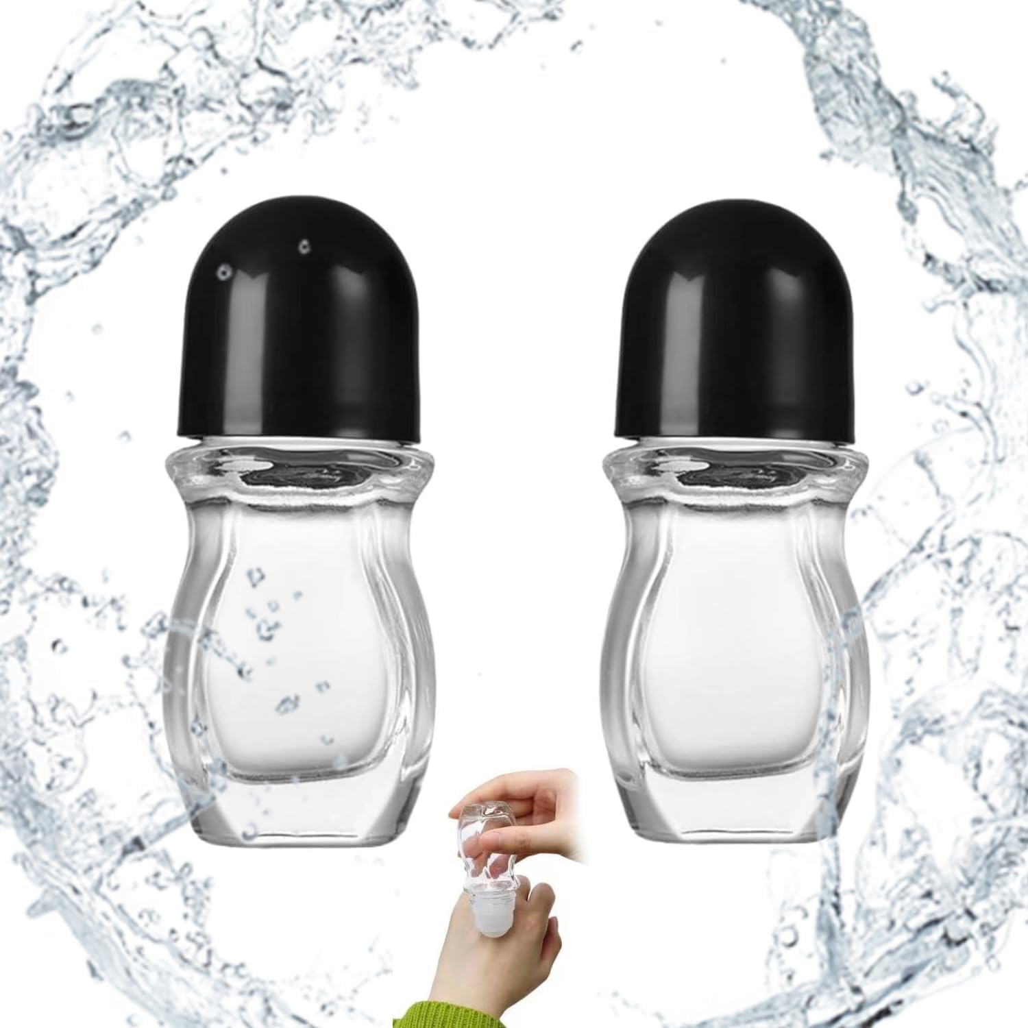 2pcs Empty Glass Rollerball Bottles with Plastic Rollerballs, Deodorant Roll-on Bottles Containers Leak Proof Massage Roller Ball Bottles with Cap for Essential Oils Perfume Cosmetics (30ml/PC)