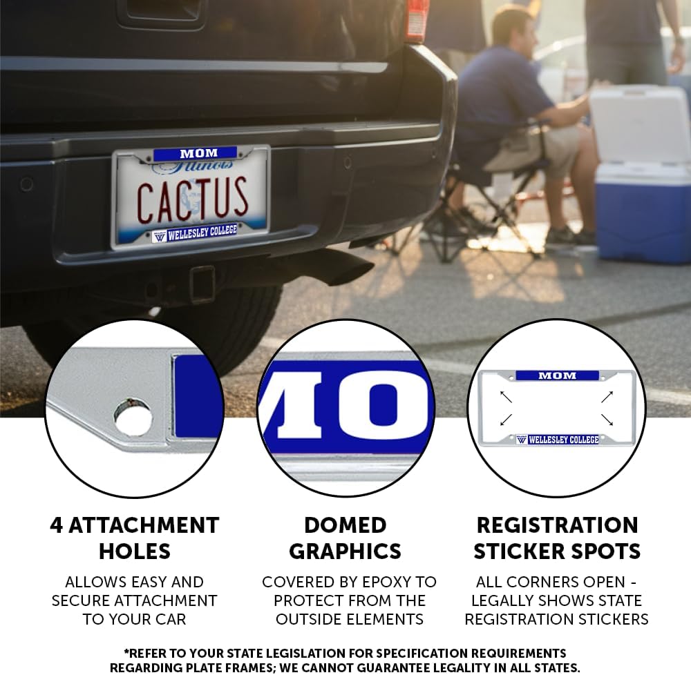 Desert Cactus Wellesley College Car Accessories Blue Metal License Plate Frame and Tag Holder for Front or Rear of Car (Mom)