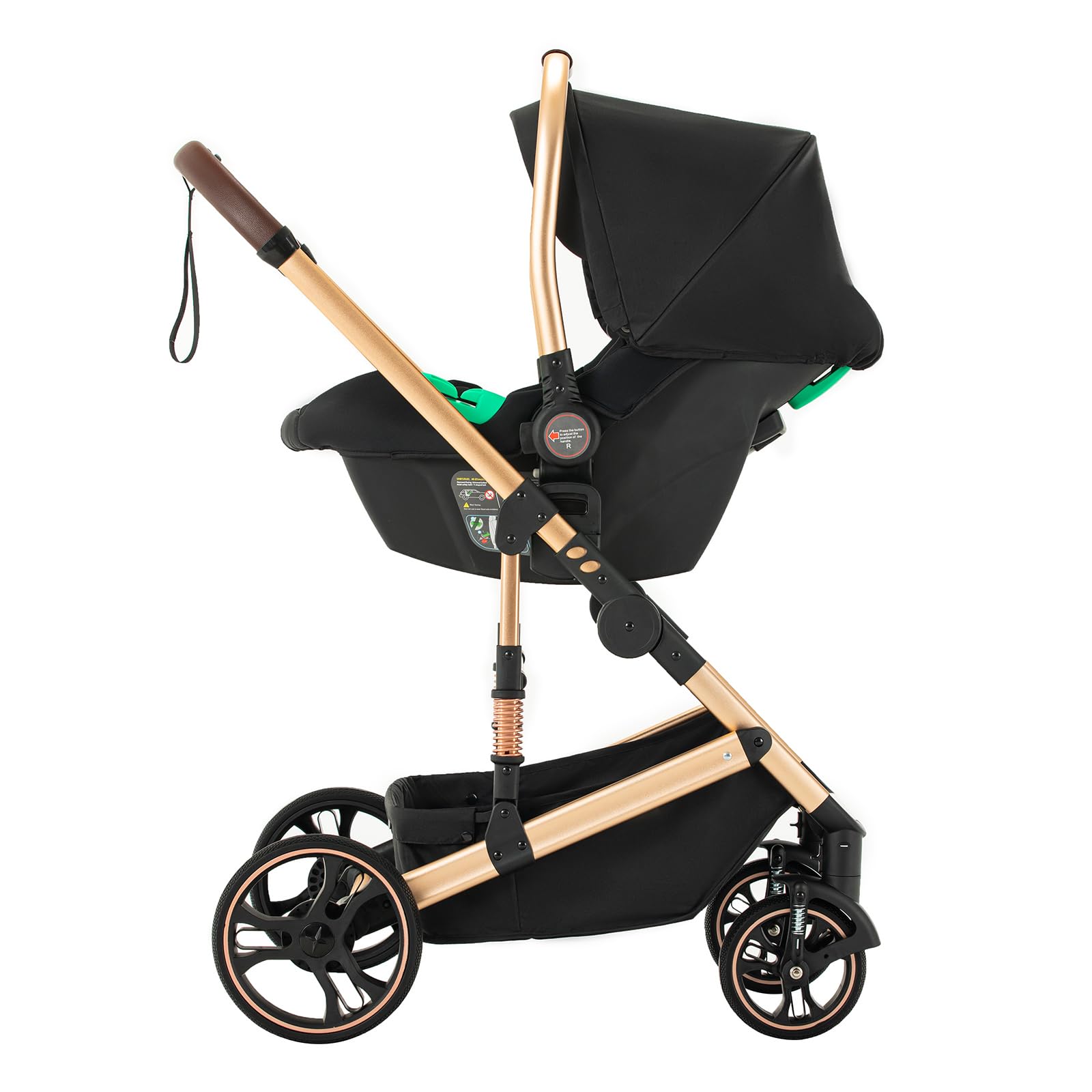Kinderwagen 3 in 1 Komplettset Baby Kombikinderwagen bis 22kg, Zusammenklappbar, Große Gummireifen, H9 BLACK