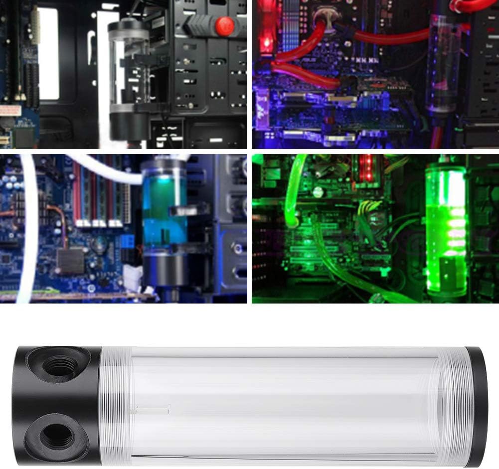 Water Cooling Reservoir, PC Water Reservoir 190mm*50mm Diameter G1/4'' POM Cylindrical CPU Water Cooler Reservoir System Heat Sink Kit Cooling Acrylic Water Reservoir for PC