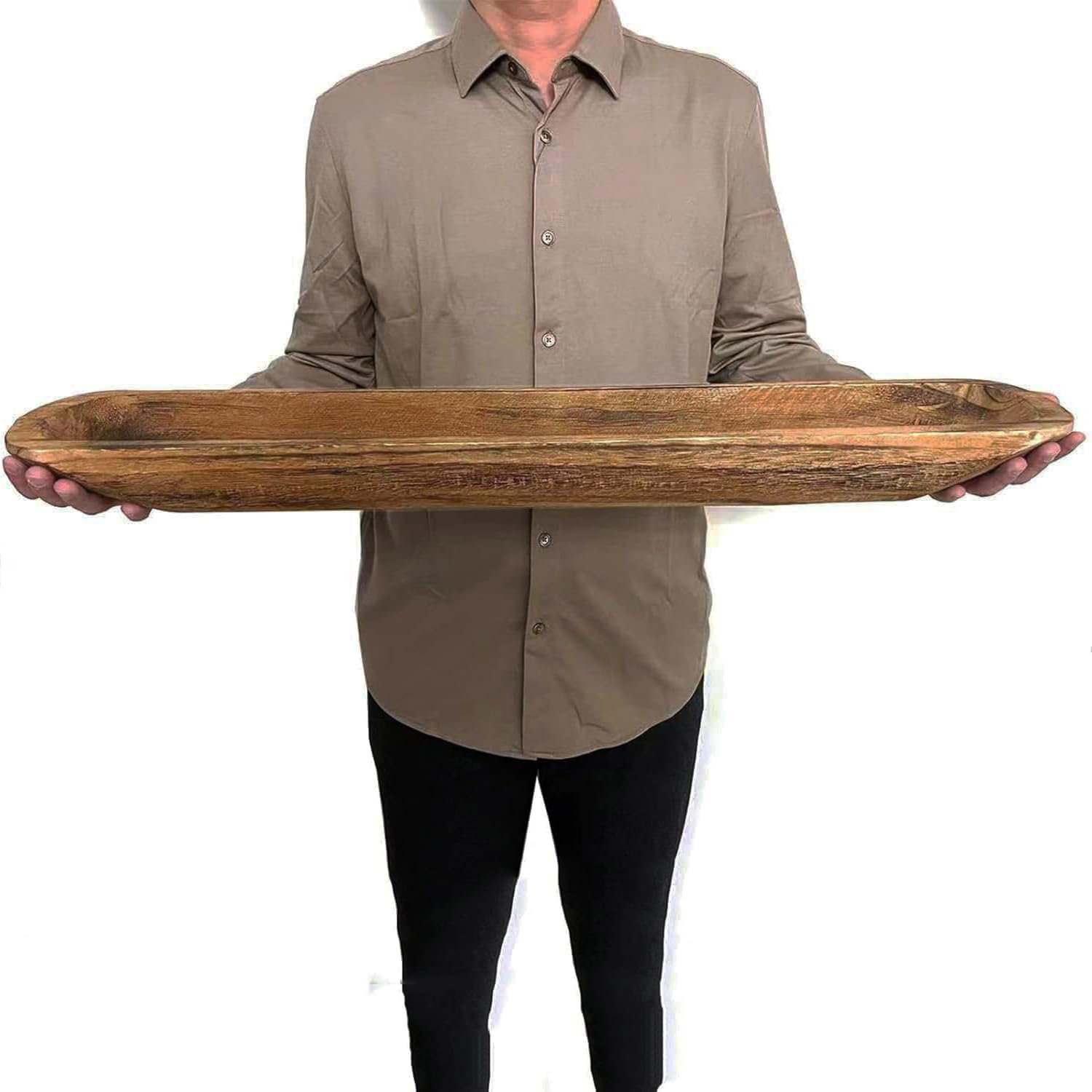 Wooden Dough Bowl Decor, Vintage Wooden Bowl Hand Carved Home Decor for Dining Table Center, Living Room, Kitchen Decor. (30inch Brown)