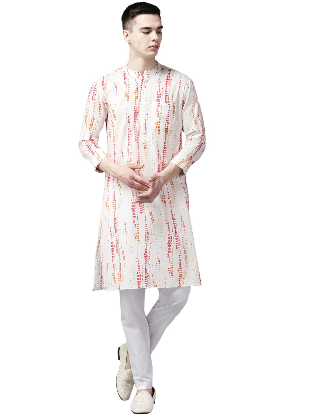 See Designs Men White Multi Tie And Dye Print Design Straight Kurta_Sdkt1113Xs