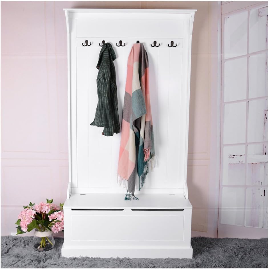 Panana Hallway Cabinet Shoe Storage Bench With Coat Hooks 95.6 x 34 x180 cm