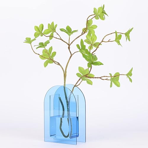 Miniatura 6 de Centro de mesa de jarrón de flores de acrílico con arco azul, decoración de habitación estética, moderna mesa de acrílico para el hogar o boda, mesa