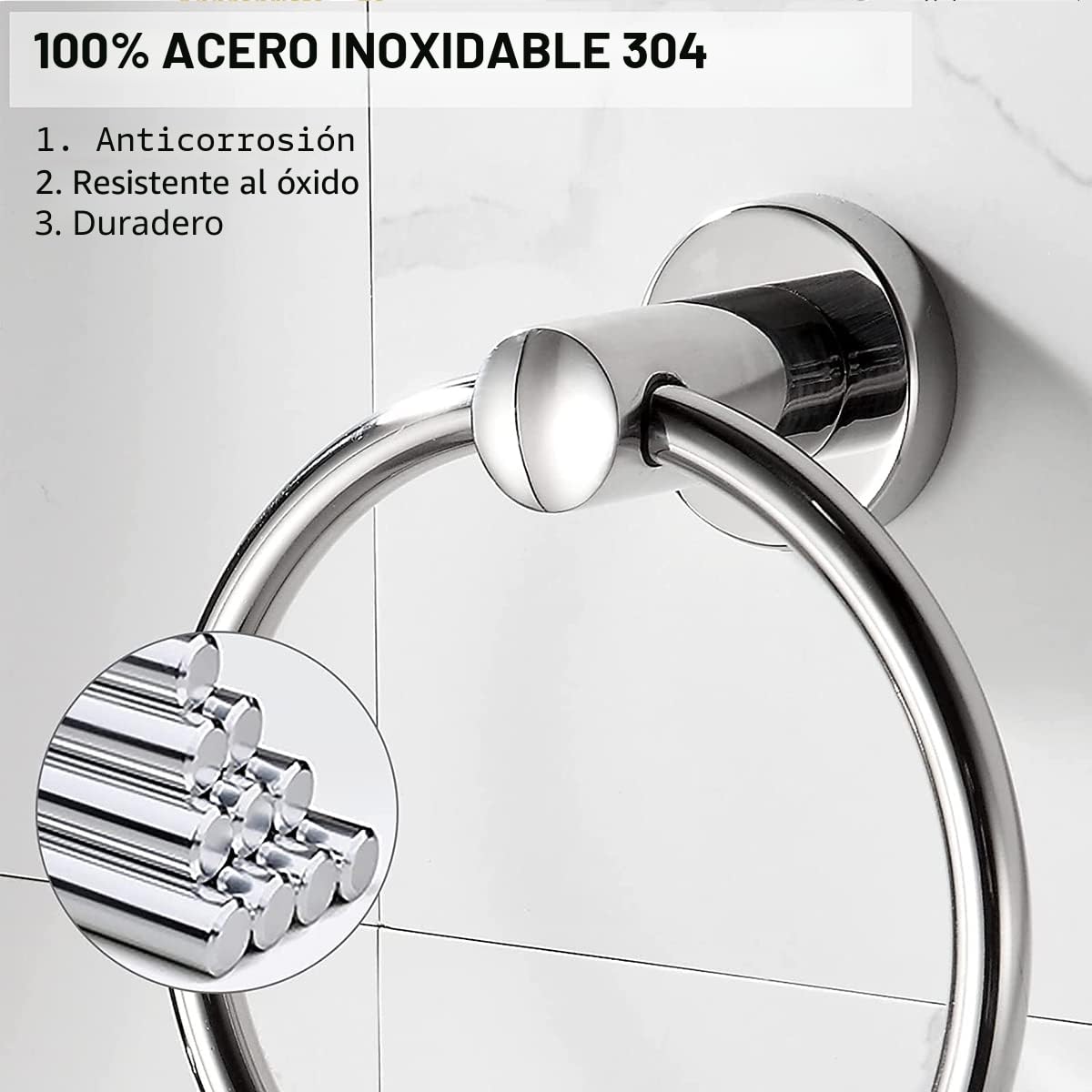 Toallas, anillo de toalla cromado, anillo toallero de pared de acero inoxidable 304, toallero redondo para cuarto de baño, cocina, acabado cepillado