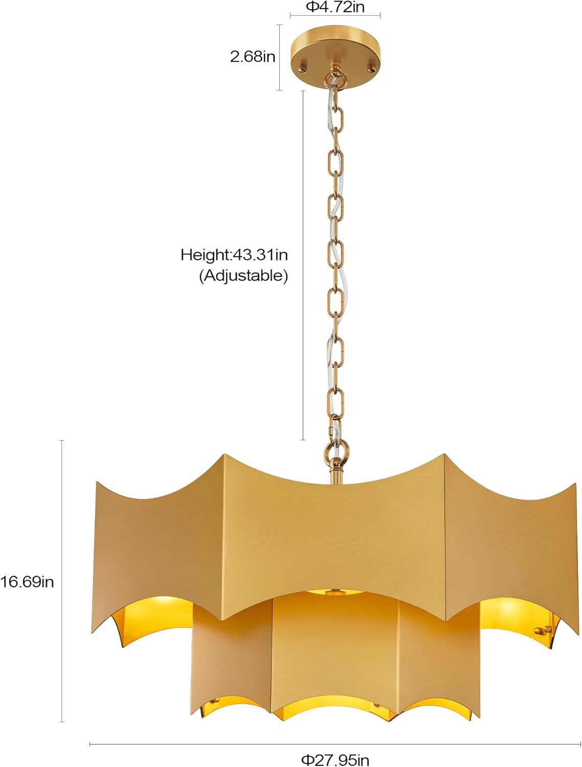 TOCHIC 27.95" Vintage Chandeliers for Dining Room, 2 Tiers Gold Drum Chandelier, Farmhouse Chandelie Light Fixture with Adjustable Chain for Living Room, Bedroom, Entryway, Dimmable