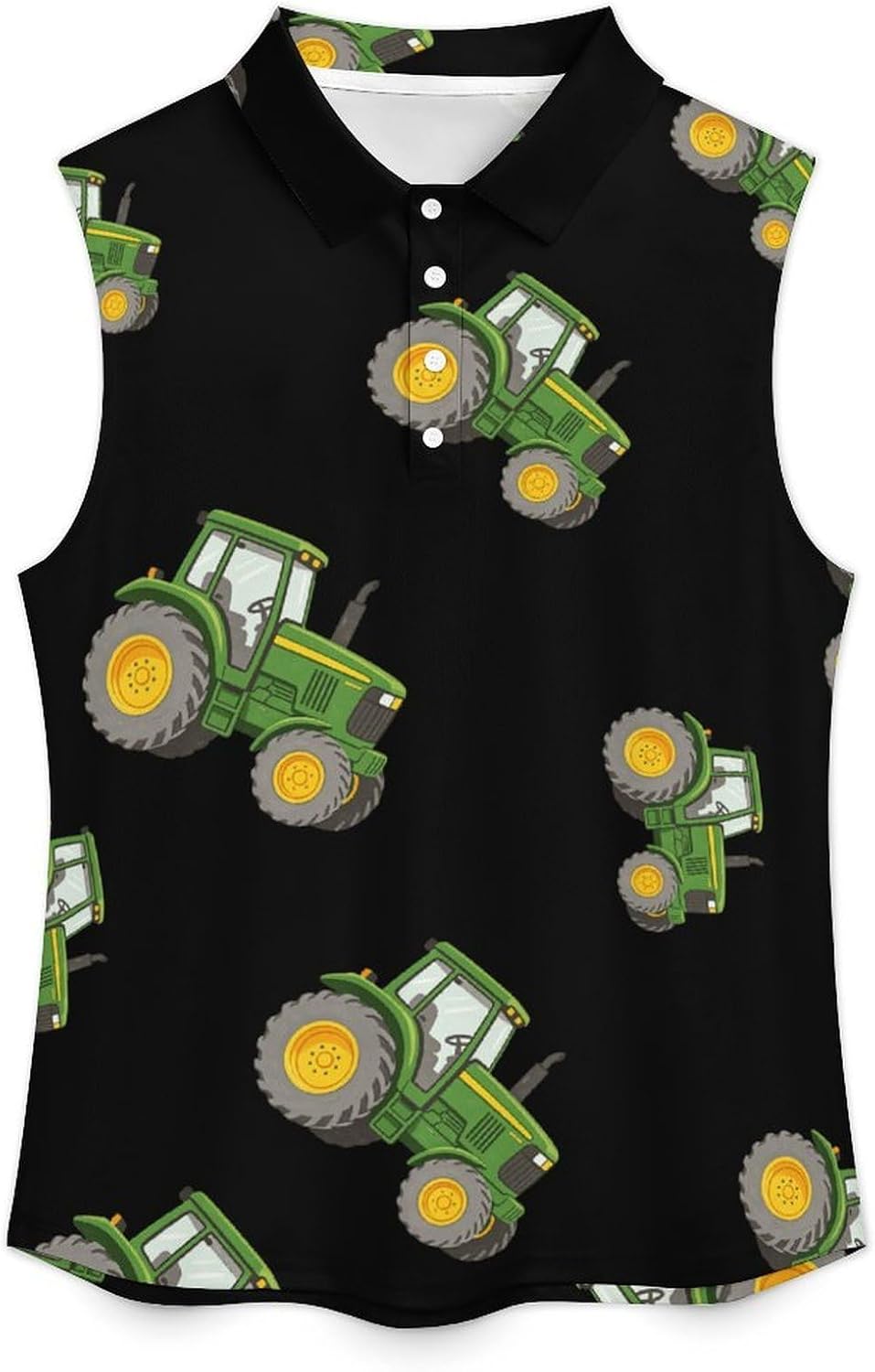 Green Tractor Womens Sleeveless V Neck Golf Polo Shirts | Collared Tank Tops