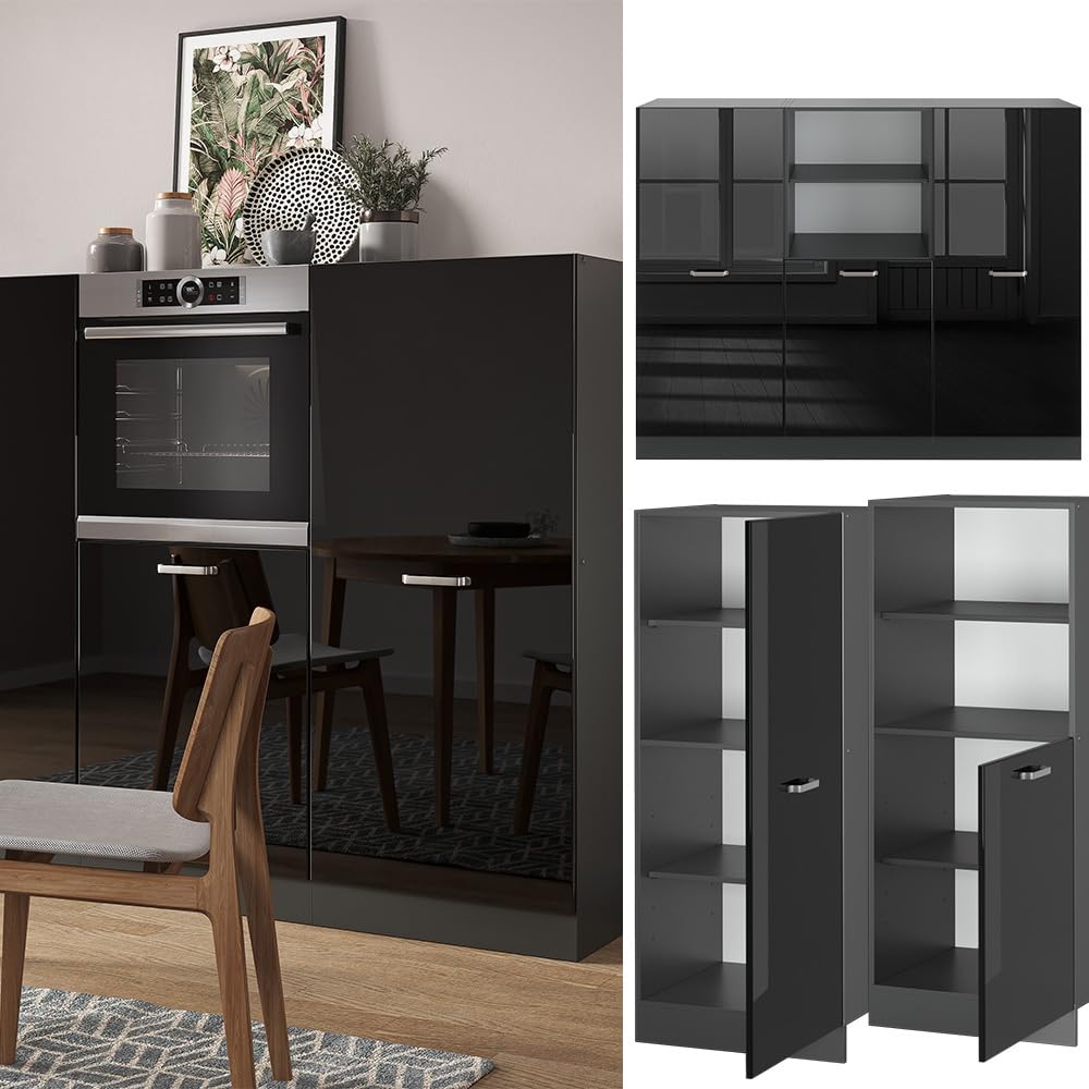 Vicco Cucine componibili piccole R-Line, Nero lucido/antracite, 180 cm