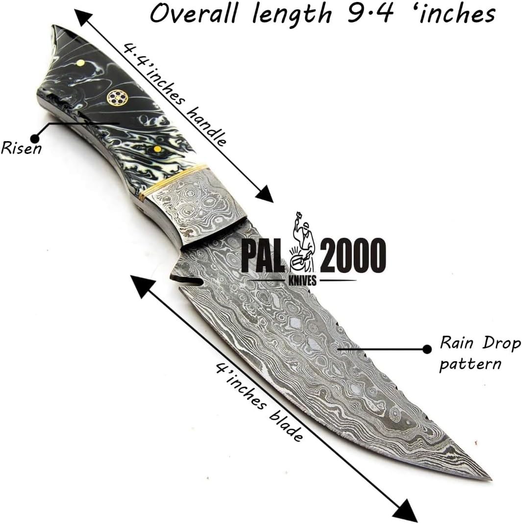 PAL 2000 HUNTING KNIVES KNI-9399 Handmade Damascus Steel Bowie Knife With Leather Sheath