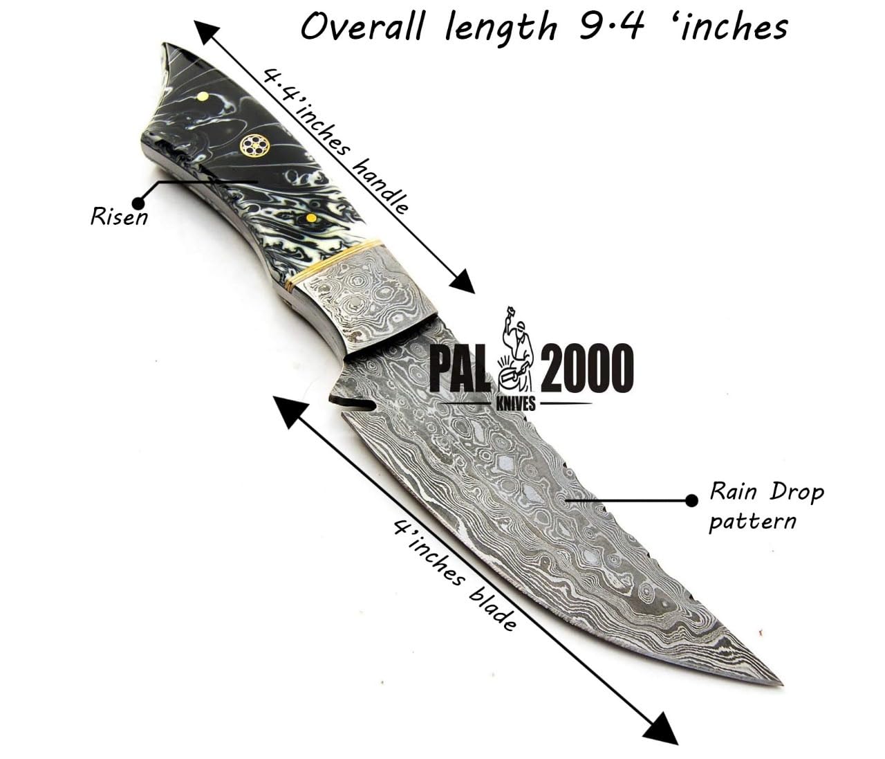 PAL 2000 HUNTING KNIVES KNI-9399 Handmade Damascus Steel Bowie Knife With Leather Sheath