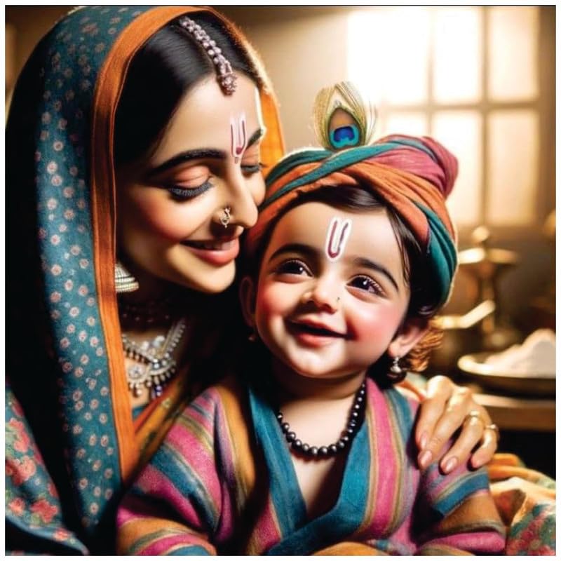 Image of British Terminal Cute little Bal Gopal Baby God Krishna| Kanha Ji | Laddu Lord Makhan Chor Painting Religious Poster for Pregnant Women for wall (matt thin vinyl,sticker,multicolor,unframed)| bj52