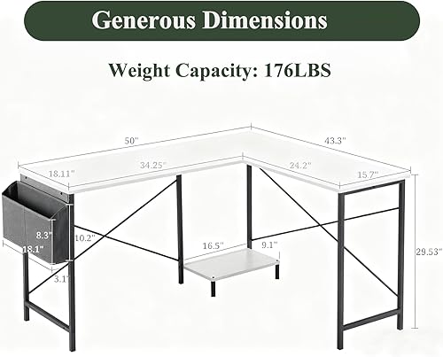 Miniatura 3 de Escritorio en forma de L para computadora de oficina en casa, escritorio para juegos con estante para CPU y bolsillo de almacenamiento colgante,