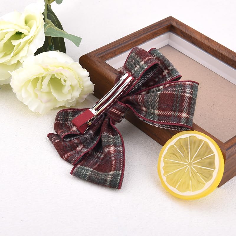 Pinzas para cabello con lazo a cuadros rojos estilo británico Borhmty miniatura 7