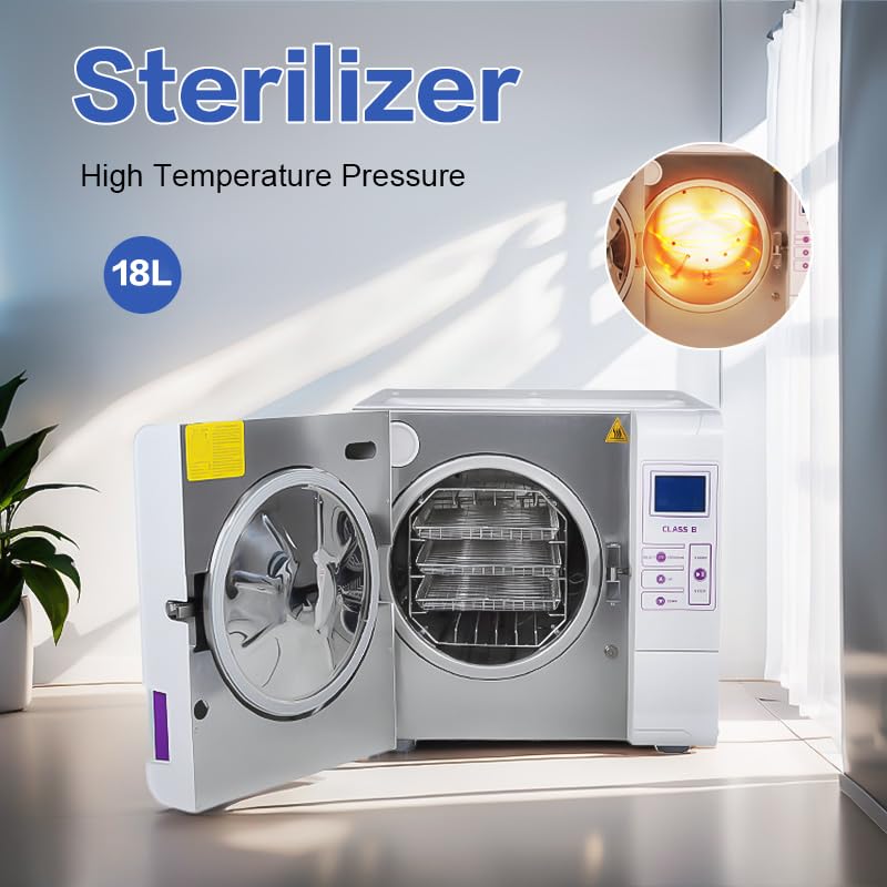 EustomA Steam Autoclave Sterilizer 4.75Gal Class B Blue LCD Display Vacuum Drying Automatic High Temperature High Pressure JQ18 Lab Equipment