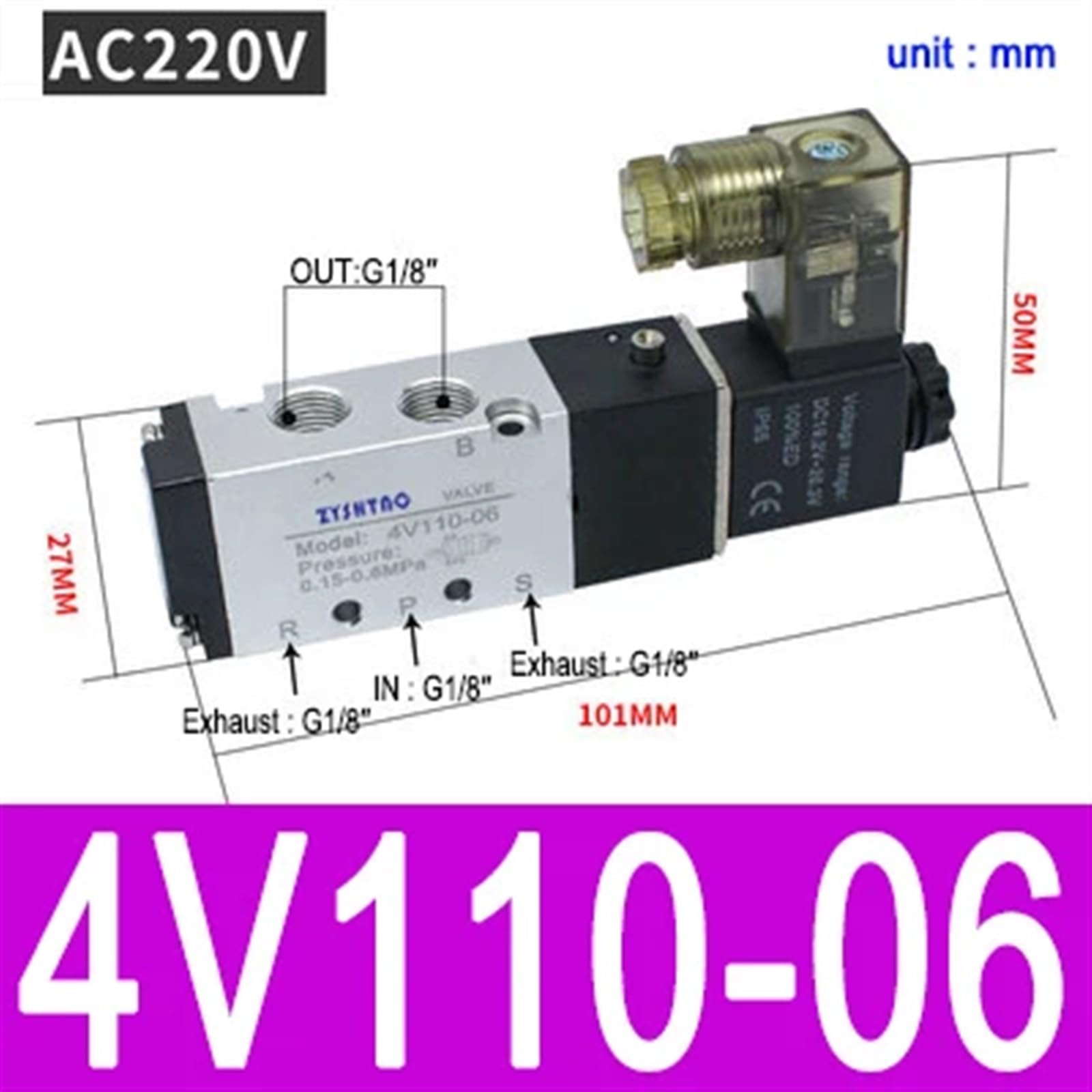 4V110 4V210 4V310 Pneumatyczny elektryczny zawór elektromagnetyczny 5-drożny 2-pozycyjny sterowanie powietrzem gaz magnetyczny 4V210-08 12 V 24 V 220 V (złączki 4 mm)