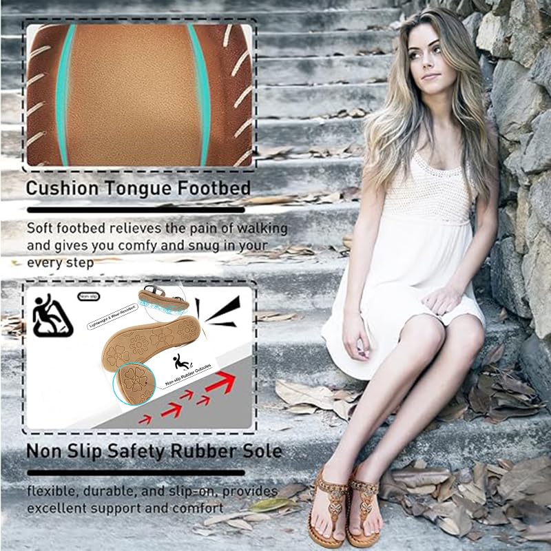 women's flat sandals, summer bohemian women's flat slippers open toe beach shoes, beach slippers, summer dress shoes2