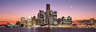 Peel & Stick City Skyline Wall Mural: Night Skyline Detroit MI (54 in x 18 in)