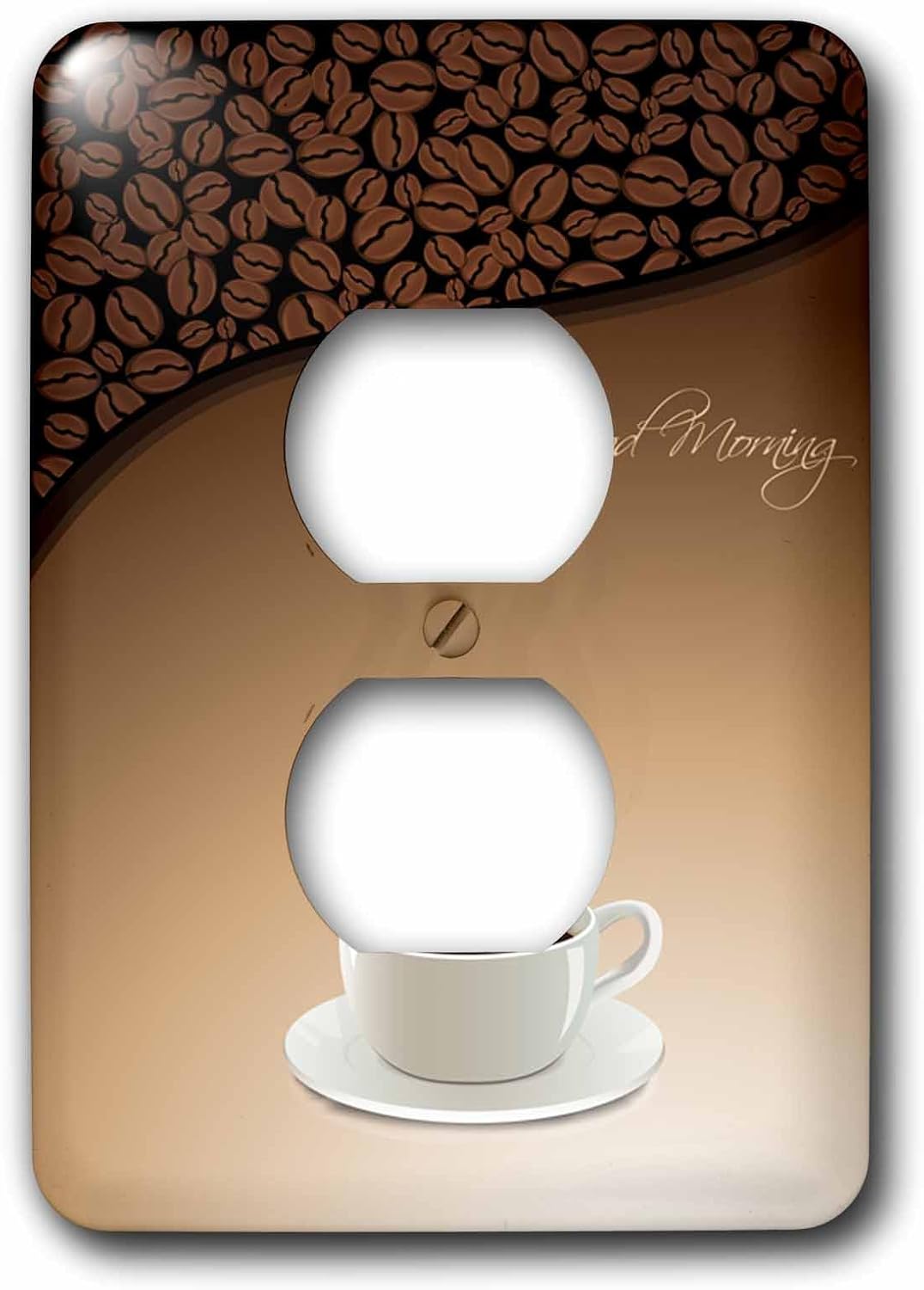 3dRose LSP_235763_6 A Cup of Coffee with A Coffee Bean Background & Good Morning Plug Outlet Cover