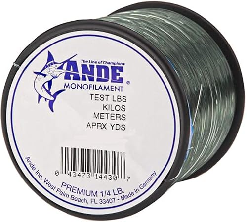 Ande A14-12G Línea de pesca de monofilamento premium, carrete de 1/4 de libra, prueba de 12 libras, acabado verde