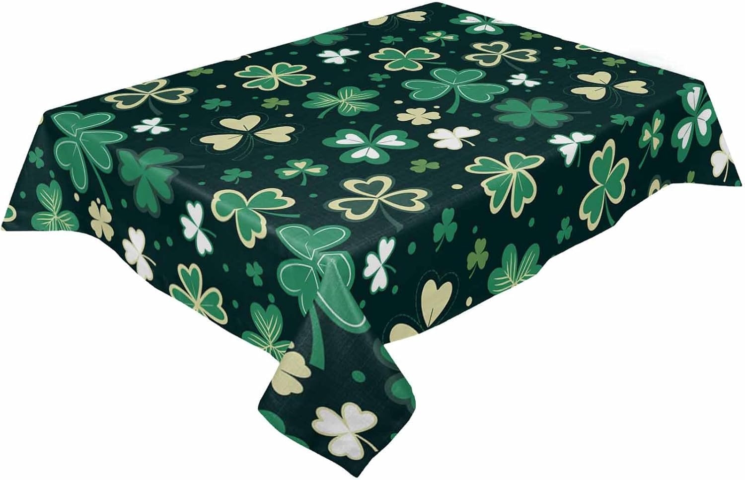 St. Patrick's Day Rectangle Tablecloth Dreamlike Lucky Shamrock Leaves Cotton Linen Table Cover for Kitchen Dinning Tabletop Decoration 60x104inch