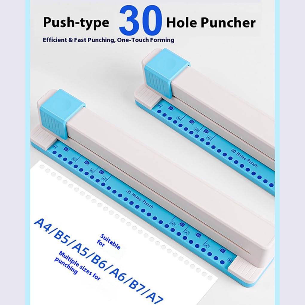 Perforadora manual de 30 agujeros, máquina perforadora de papel con parte inferior antideslizante, suministros escolares y oficina, profesional, azul