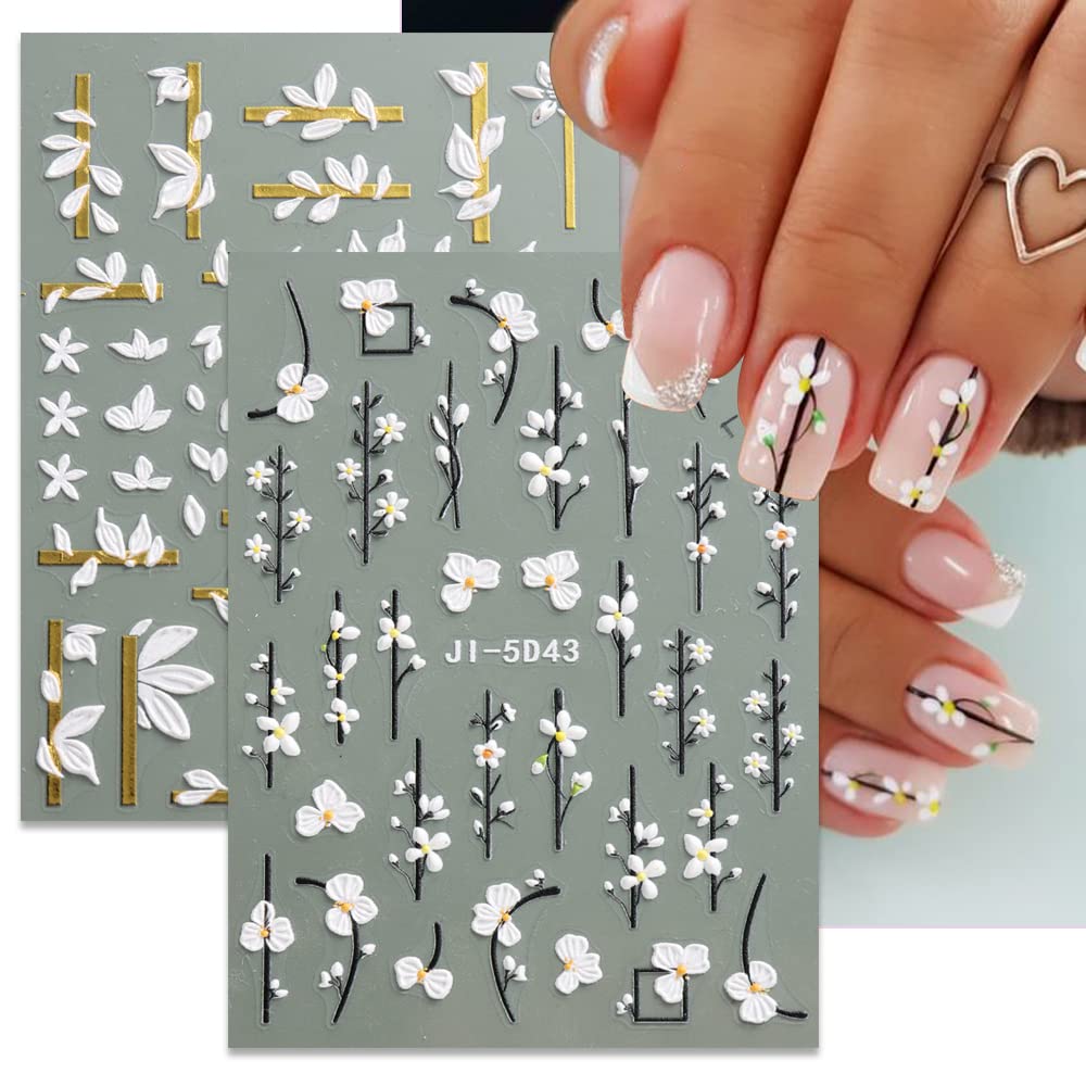 8 Sheets 5D Flower Nail Art Stickers Embossed Flowers Nail