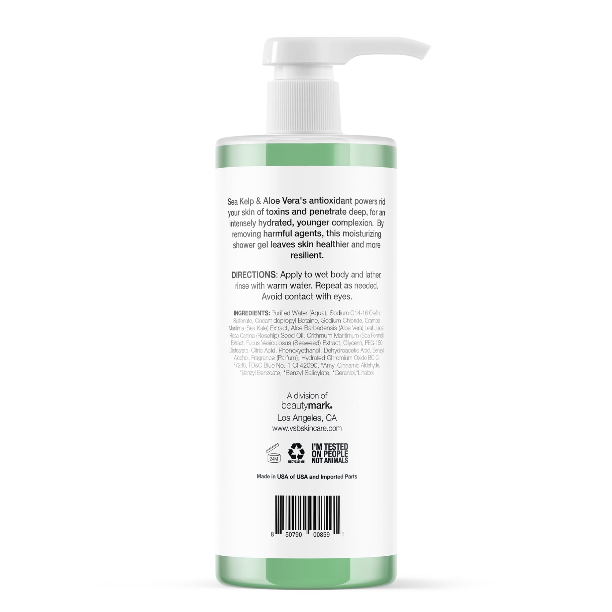 Vitamins And Sea Beauty - Body Wash Shower Gel with Sea Kelp & Aloe Vera. Sapone per il corpo liquido idratante e riparatore con alga marina e aloe vera, 1 l