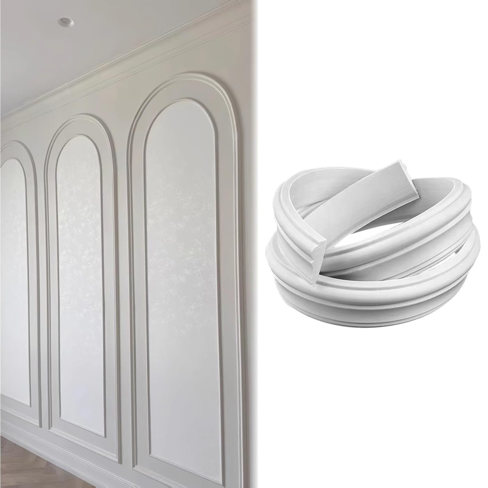 Ozdobna Listwa Ścienna O Zakrzywionym Kształcie, Zestaw Listew Łukowych z PCV do Drzwi w Ścianach Gipsowo-kartonowych(W1.6cm(5/8"),3.0m(9.8ft))