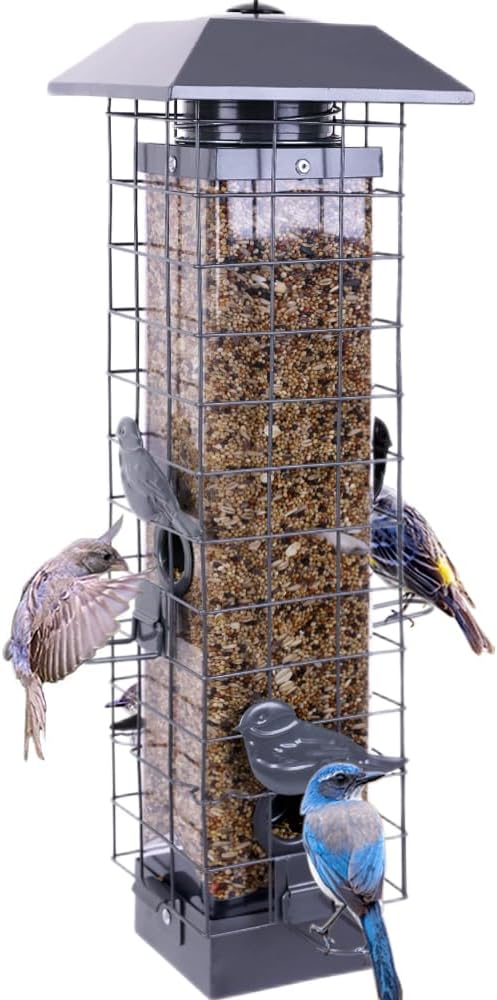 Bird Feeder for Outside, Metal Squirrel Proof Bird Feeders for Outdoors Hanging, 4 Ports Perches, Large Capacity