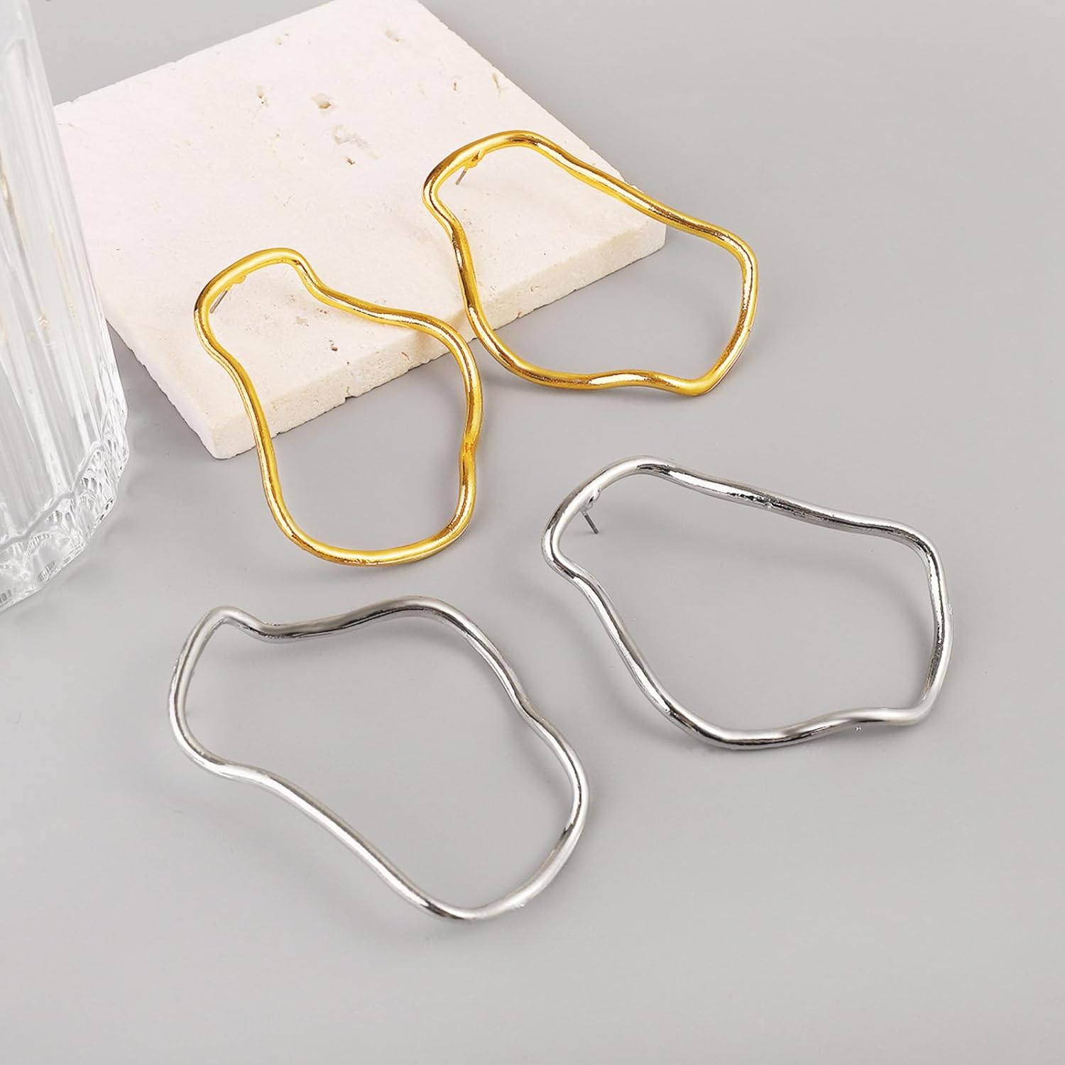 Chunky Geometric Hoop Earrings for Women Gold Silver Tone Statement Bold Design Drop Dangle Jewelry Trendy Fashion Accessories 2026 Irregular Minimalist Style image 3 of 6 B0FFMW492G