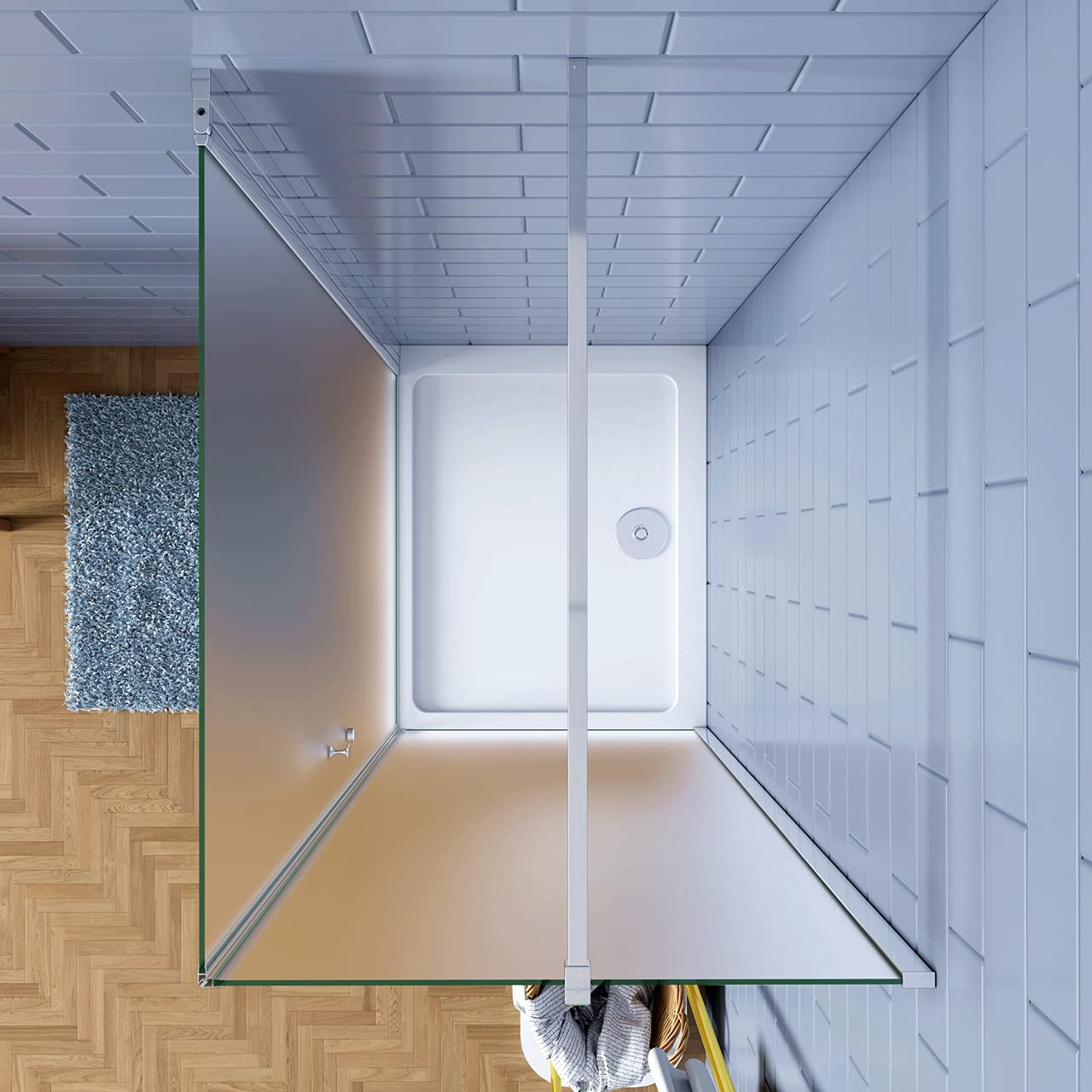 195cm Box Doccia Angolare Porta Battente 70x70cm vetro Satinato Barra 90cm | Parete Doccia Anticalcare, Vetro Temperato, Satinato Opaco, Barra Stabilizzatrice, montaggio irreversibile