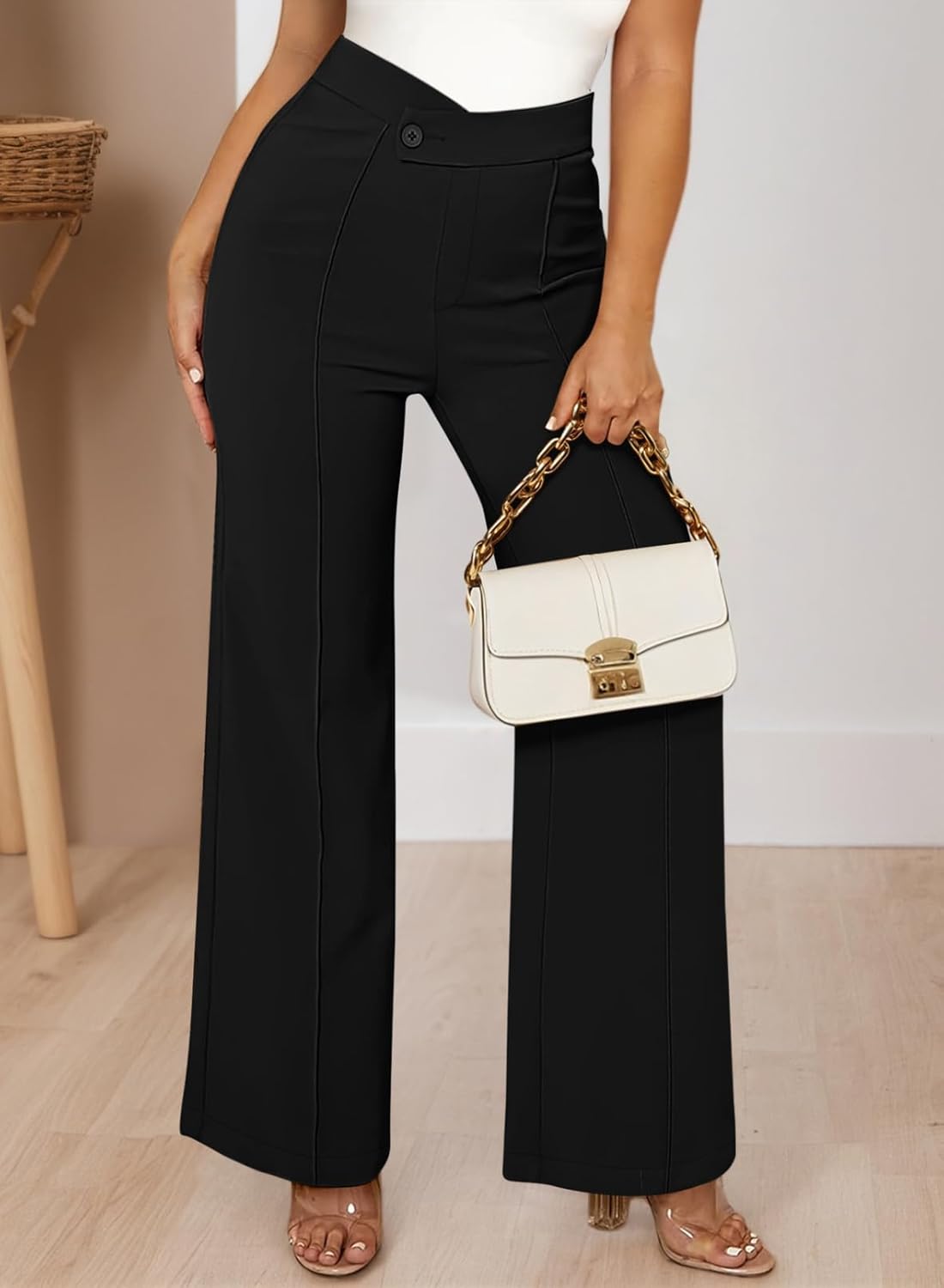 Pink Queen Womens Crossover Dressy Pants Business Casual Work Pants High Waist Pull On Trousers Office Slack - Image 4