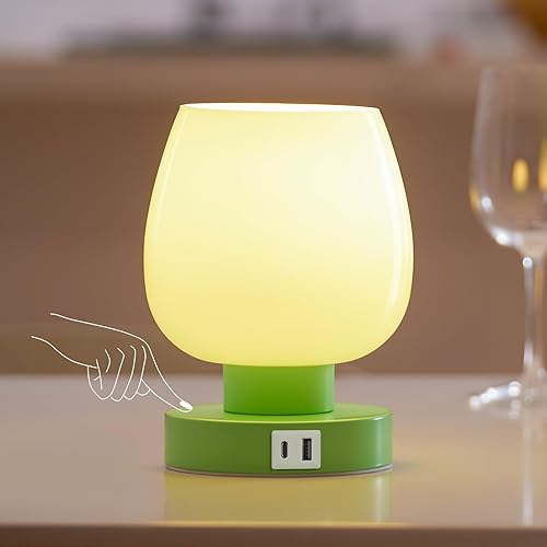 Miniatura 6 de Lámpara táctil de mesita de noche con carga USB, lámpara de cristal pequeña regulable de 3 vías para dormitorio, bombilla LED de 2700 K incluida,