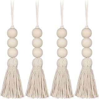BESPORTBLE 4 Pcs Tassel Wood Beads Ornaments Natural Cotton Line Decor Tassel Pendant for Cabinet Closet Porch