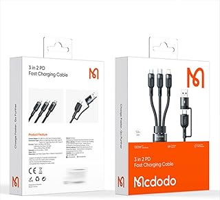 كابل باور درايف بي دي للشحن السريع 2 في 3 100 واط للاب توب والتابلت والجوال بطول 1.2 متر من ميكدودو، CA-8800