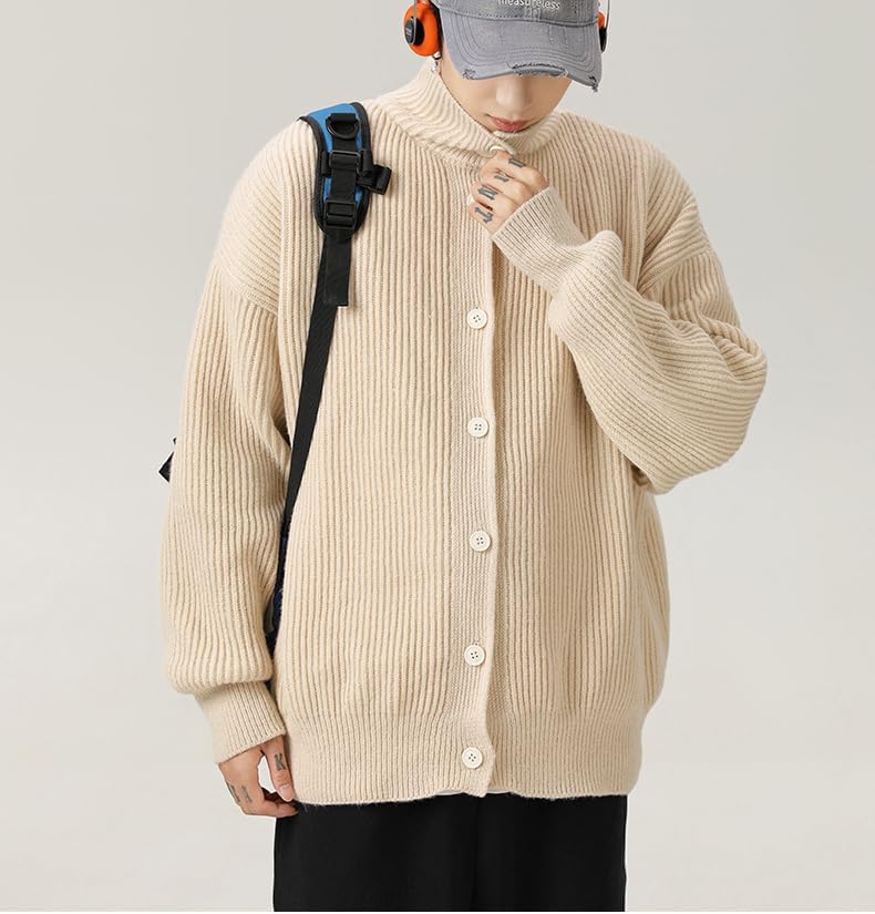 POHADON Men's Button Down Long Sleeve Cardigan Sweater Y2K Trendy Aesthetic Rib Knit Jacket Winter Fall Outfit Grunge Clothes - Image 4