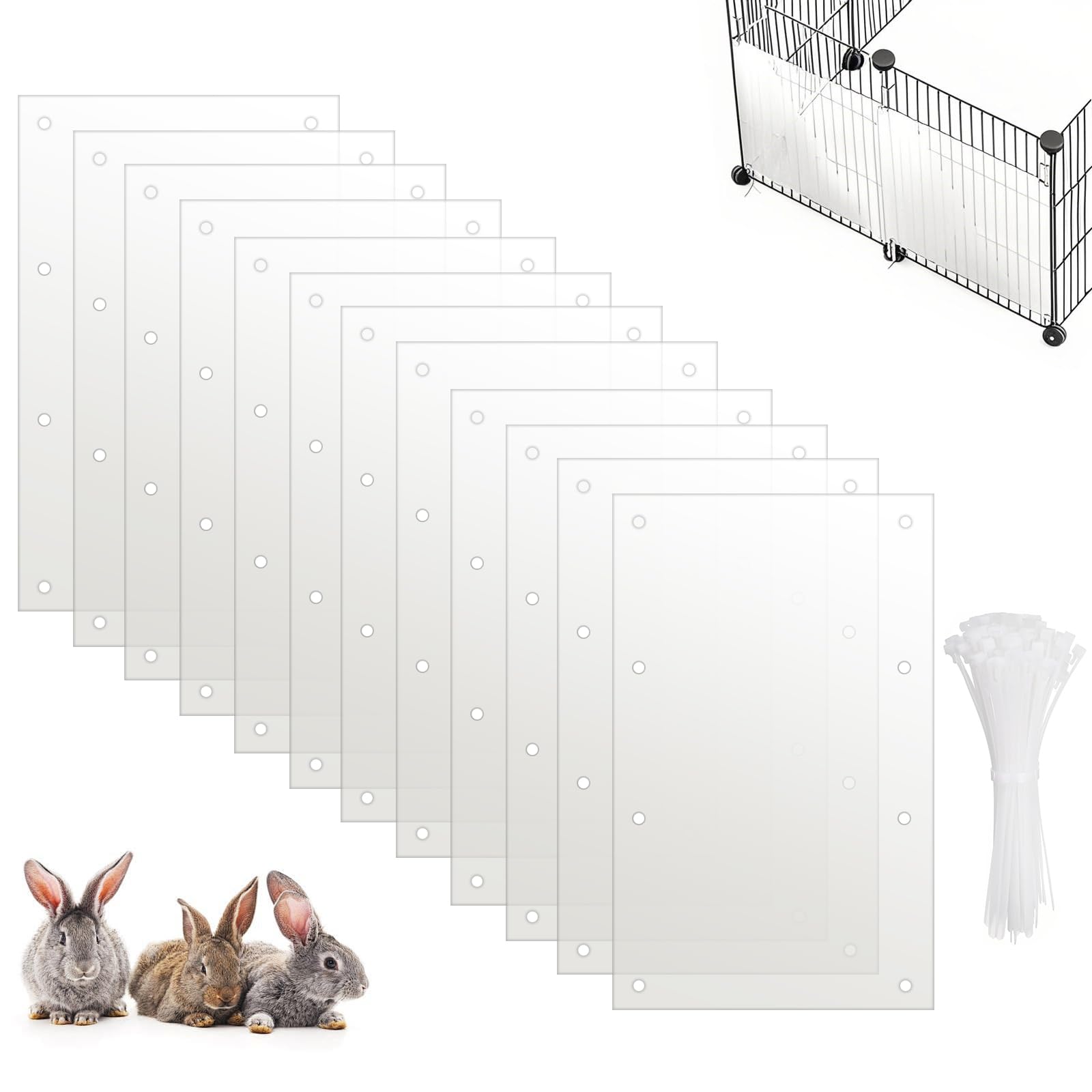ZONJIE 12Pcs Pet Cage Liner Protection, Clear Edge Guard, Bunny Cage Urine Guard, Edge Liner Guinea Pig Side Lining Small Animal Cage 10.2'' x 8.3'' Habitat Siding Guard with 100PCS Ties (30 * 15 cm)