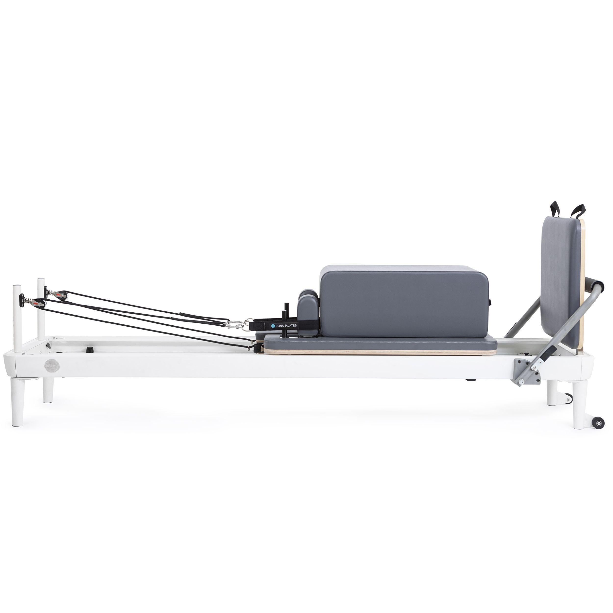 Reformer Nubium, Alluminio Bianco, pedana con sgancio rapido, Carrello Ultra-Silenzioso, Include Box e pedana per Saltare.