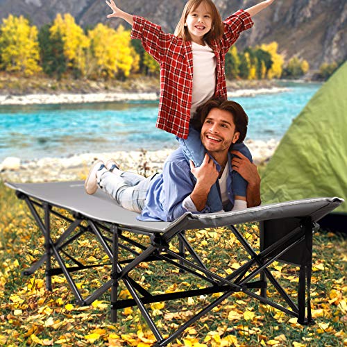 Camabel Folding Camping Cots For Adults Heavy Duty 79”X31” Extra Wide Potable Sleeping Cots For Adults Supports 400 Lbs Cot Bed For Backpacking Travel Beach Office With Side Pocket And Carry Bag Grey #TOP7