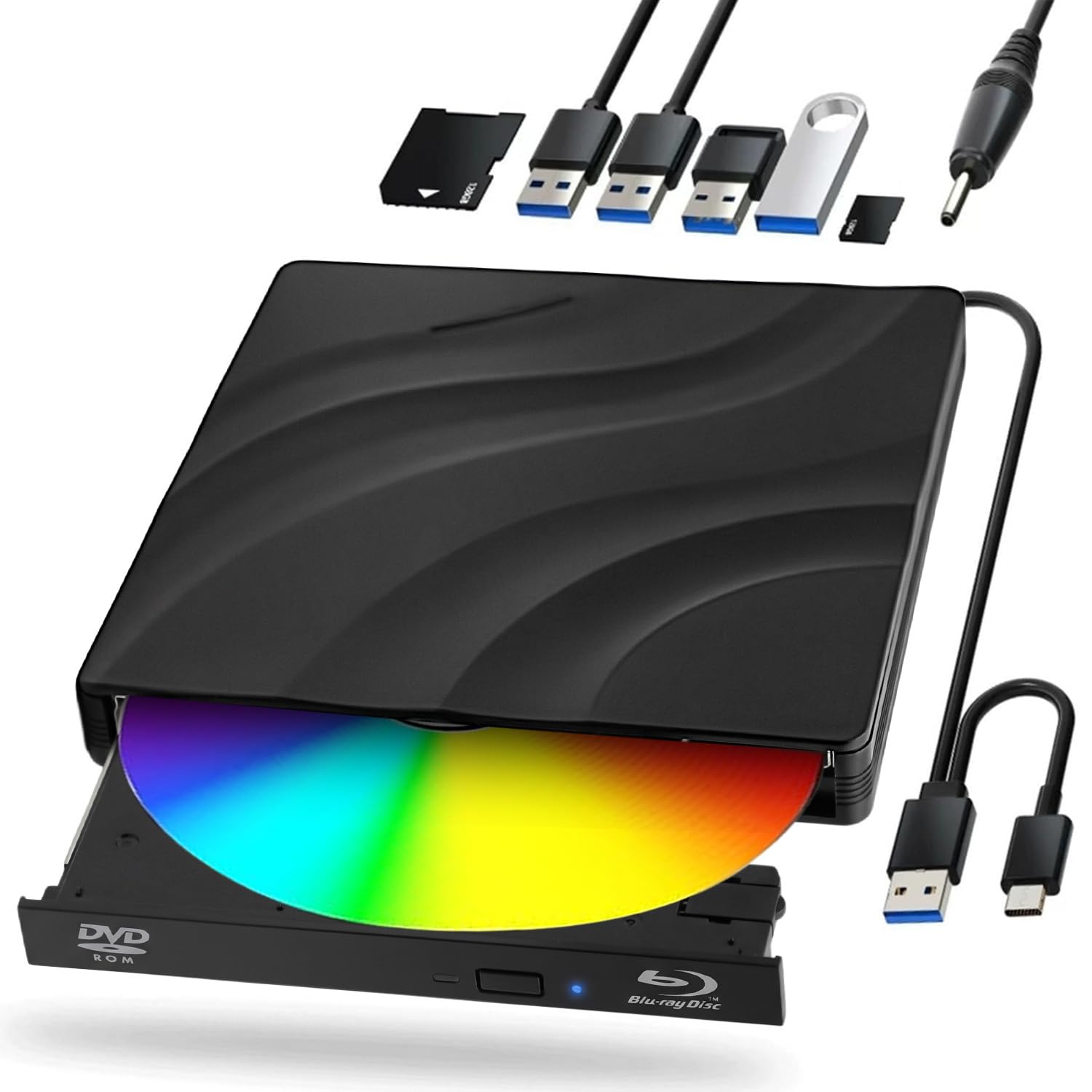 8 en 1 Lecteur Blu-Ray Externe Lecteur DVD BD Lecteur Blu Ray avec USB 3.0 Type-C Portable Lecteur Blu Ray Externe 3D CD DVD Optical Bluray Drive pour PC Windows 10 8 7