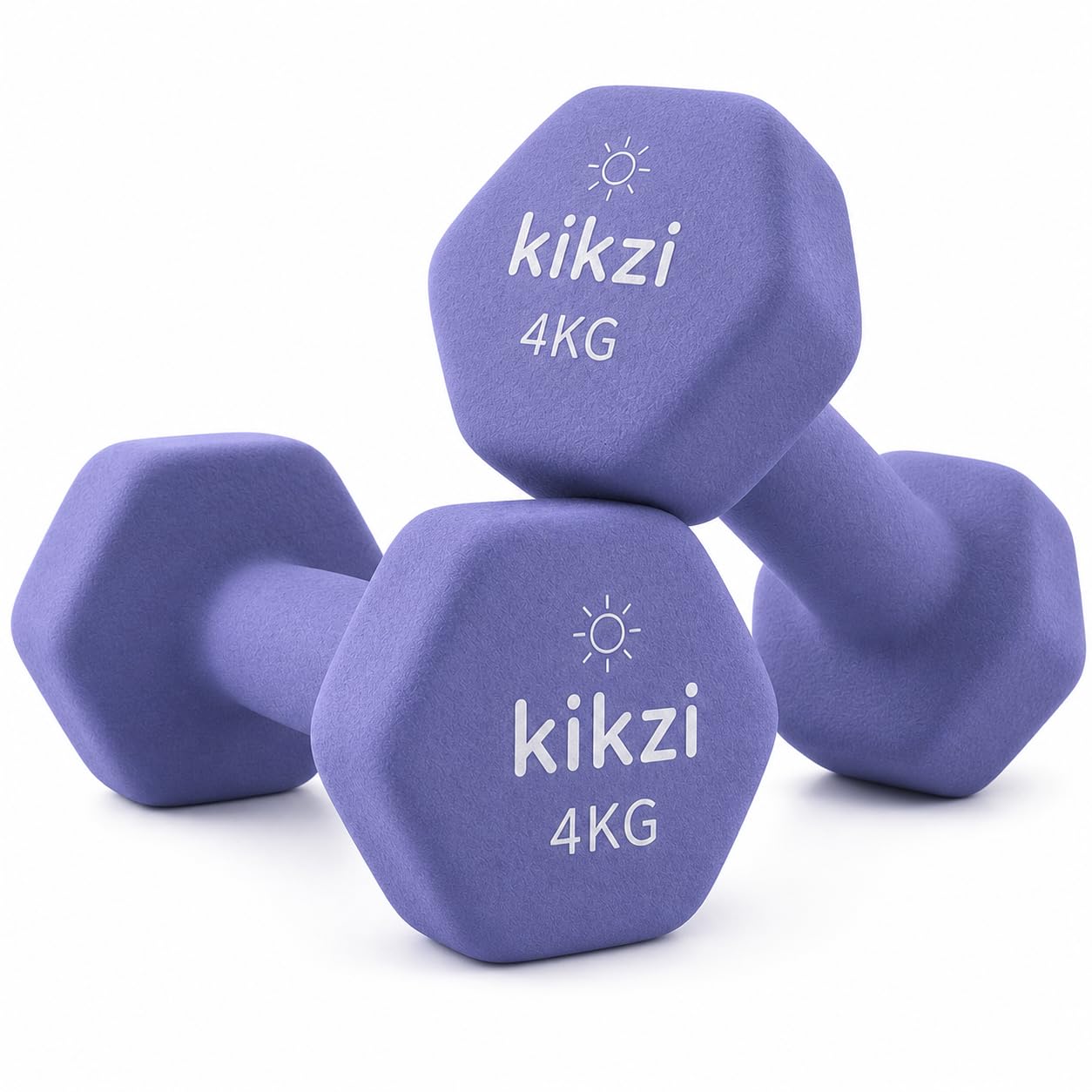 Kikzi® Pair Neoprene Dumbbell Non-Slip Grip Cast Iron Core Hand Weights Home Gym (yoga/pilates) (2 x 4kg - Purple)