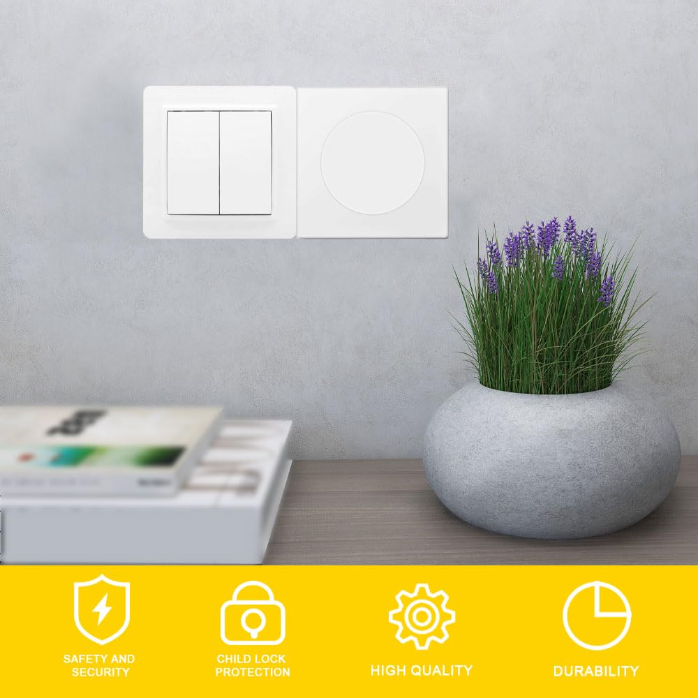 2Pcs Placa de Pared Decorativa,86 x 86 mm, Autoadhesivas Tapa Ciega Enchufe Pared, Cubierta para Enchufes con Orificio Extraíble para Enchufes o Interruptores no Utilizados(Blanco)