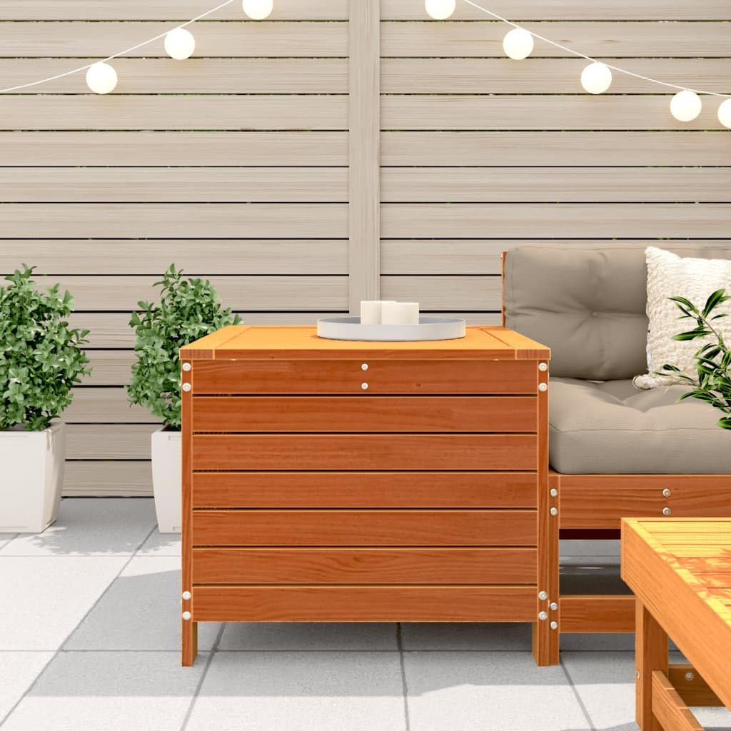Pouf da Giardino in Pino massello 62x63,5x53,5 cm, Marrone Cera, Seduta da Esterno con Contenitore.