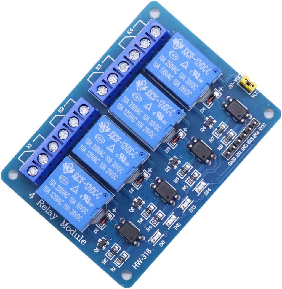 Treedix 4 Channel DC 12V Relay Module with Optocoupler Isolation Relay Control Board Compatible with Arduino UNO R3 Raspberry Pi DSP AVR PIC ARM