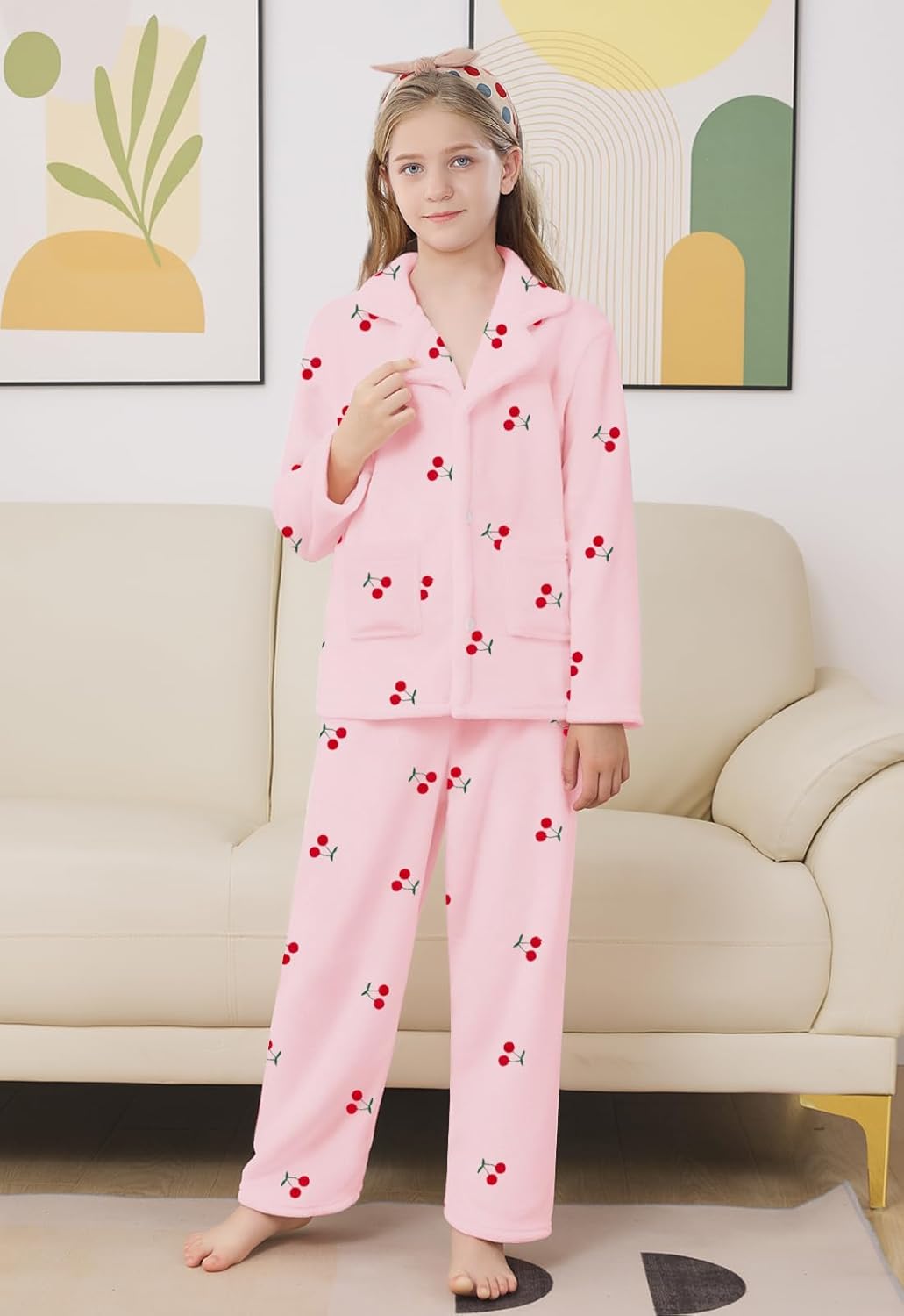 Schbbbta Girls Fuzzy Pajama Set, 2 Piece Soft Plush Fleece Pjs Loungewear, 3 Years - 15 Years - Image 2