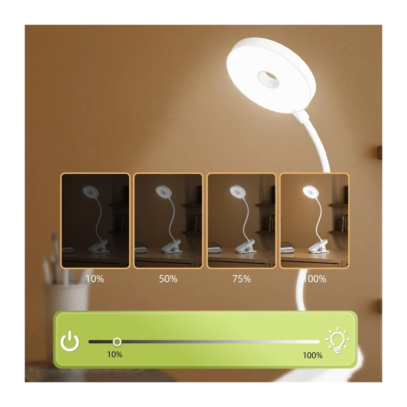 Lámpara de escritorio con Clip, lámpara LED portátil de escritorio, lámpara de escritorio for libros, atenuación continua temporizada, lámpara de estudio de lectura con protección ocular de 1200 Mah