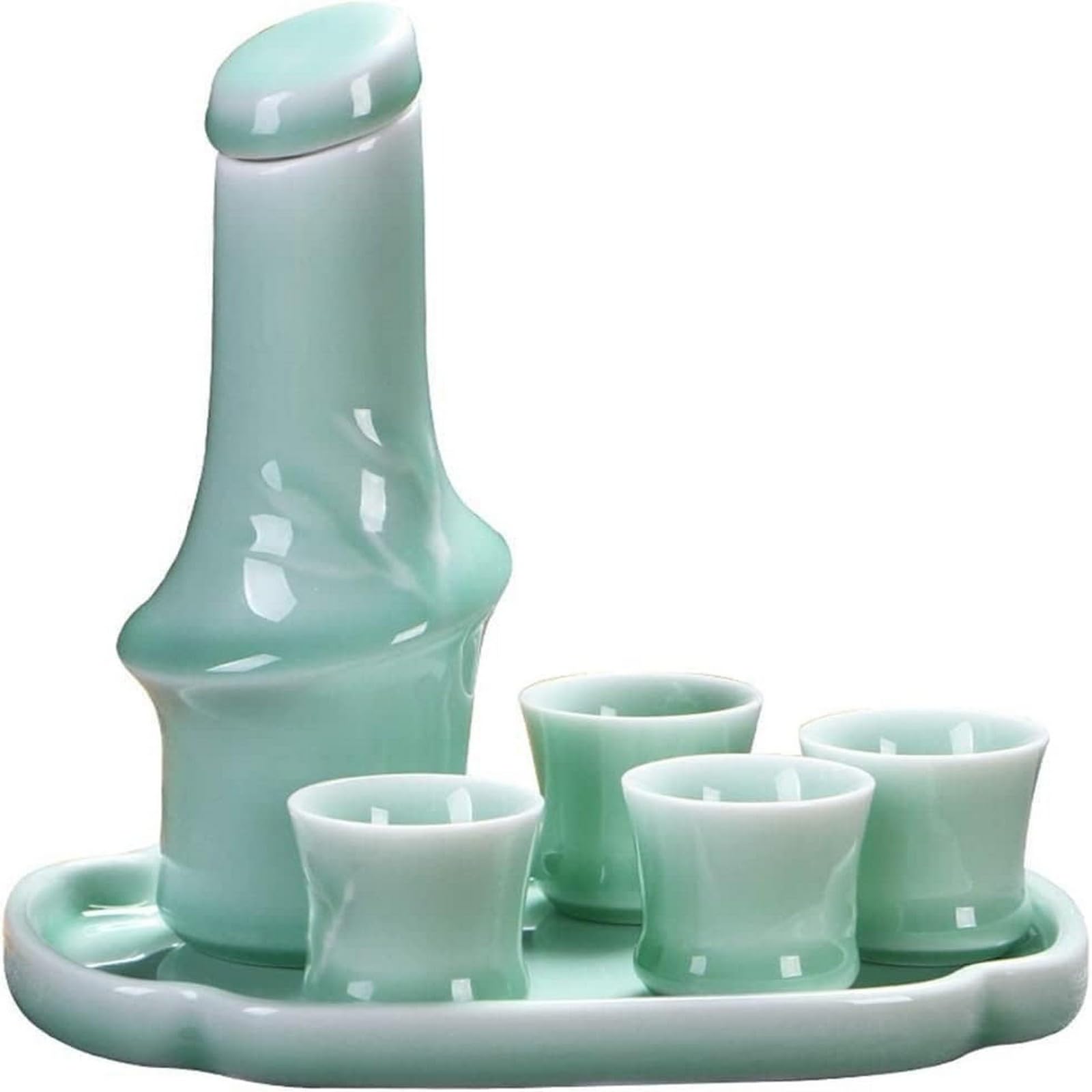 Ensemble de 6 Tasses à saké Traditionnelles en Porcelaine et céramique, Verres à vin artisanaux avec 1 Bouteille de Service à saké et 4 Tasses à saké (1)