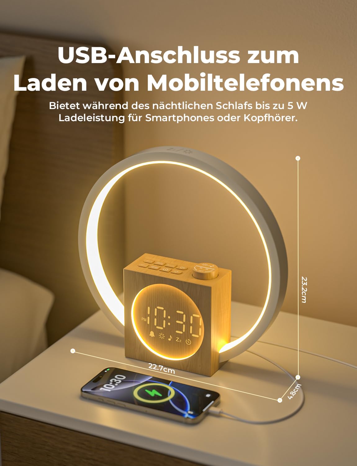 LIORQUE Tageslichtwecker Sonnenaufgang Simulation Wecker mit Licht 20 Helligkeitsstufen 12 Farblicht Snooze